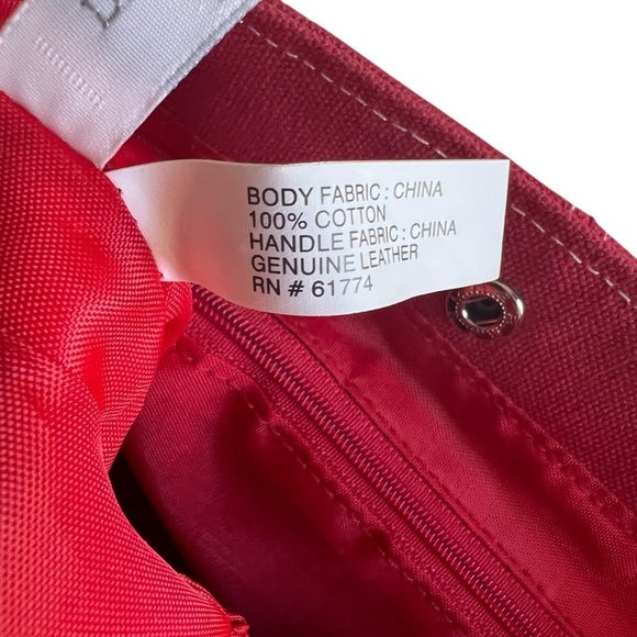 Lillian Vernon 100% Cotton Canvas Mini Tote with Leather Handles Red - Picture 12 of 13